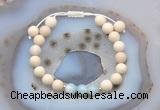 CGB6614 8mm round white fossil jasper & aquamarine adjustable bracelets