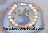 CGB6615 8mm round white fossil jasper & moonstone adjustable bracelets