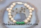 CGB6622 8mm round white fossil jasper & green agate adjustable bracelets