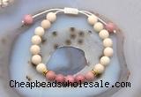 CGB6626 8mm round white fossil jasper & pink wooden jasper adjustable bracelets