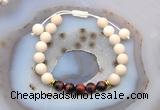 CGB6630 8mm round white fossil jasper & red tiger eye adjustable bracelets