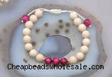 CGB6633 8mm round white fossil jasper & red tiger eye adjustable bracelets