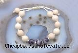 CGB6648 10mm round white fossil jasper & dogtooth amethyst adjustable bracelets