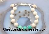 CGB6653 10mm round white fossil jasper & grass agate adjustable bracelets