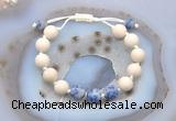 CGB6659 10mm round white fossil jasper & blue spot stone adjustable bracelets