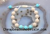 CGB6665 10mm round white fossil jasper & blue howlite adjustable bracelets