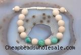 CGB6666 10mm round white fossil jasper & peafowl agate adjustable bracelets