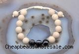 CGB6669 10mm round white fossil jasper & black banded agate adjustable bracelets