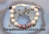 CGB6672 10mm round white fossil jasper & rhodonite adjustable bracelets