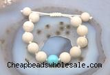 CGB6703 12mm round white fossil jasper & blue howlite adjustable bracelets