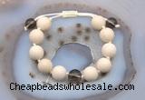 CGB6708 12mm round white fossil jasper & smoky quartz adjustable bracelets