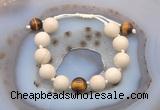 CGB6709 12mm round white fossil jasper & yellow tiger eye adjustable bracelets