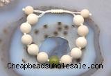 CGB6724 12mm round white fossil jasper & China jade adjustable bracelets