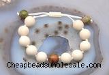 CGB6725 12mm round white fossil jasper & unakite adjustable bracelets