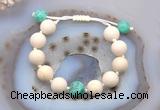 CGB6731 12mm round white fossil jasper & peafowl agate adjustable bracelets