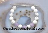 CGB6741 10mm round white howlite & lavender amethyst adjustable bracelets