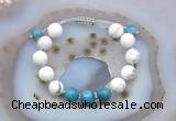 CGB6751 Hand-knotted 10mm round white howlite & apatite adjustable bracelets