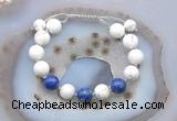 CGB6755 10mm round white howlite & lapis lazuli adjustable bracelets