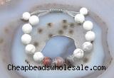 CGB6756 10mm round white howlite & botswana agate adjustable bracelets