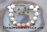 CGB6764 10mm round white howlite & pink opal adjustable bracelets