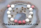 CGB6768 10mm round white howlite & pink wooden jasper adjustable bracelets