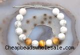 CGB6773 10mm round white howlite & golden tiger eye adjustable bracelets