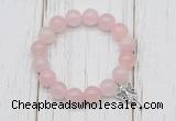 CGB6801 10mm, 12mm rose quartz beaded bracelet with alloy pendant