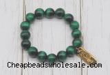 CGB6828 10mm, 12mm green tiger eye beaded bracelet with alloy pendant