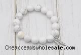 CGB6839 10mm, 12mm white howlite beaded bracelet with alloy pendant