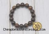 CGB6845 10mm, 12mm bronzite beaded bracelet with alloy pendant