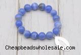 CGB6850 10mm, 12mm blue banded agate beaded bracelet with alloy pendant