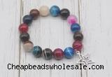 CGB6855 10mm, 12mm colorful banded agate beaded bracelet with alloy pendant