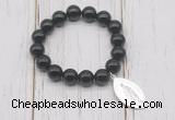 CGB6869 10mm, 12mm black agate beaded bracelet with alloy pendant