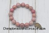 CGB6873 10mm, 12mm pink wooden jasper beaded bracelet with alloy pendant