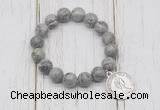 CGB6876 10mm, 12mm grey picture jasper beaded bracelet with alloy pendant