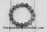 CGB6883 10mm, 12mm black water jasper beaded bracelet with alloy pendant