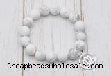 CGB6890 10mm, 12mm matte white howlite beaded bracelet with alloy pendant