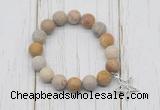 CGB6895 10mm, 12mm matte fossil coral beaded bracelet with alloy pendant