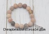 CGB6896 10mm, 12mm matte sunstone beaded bracelet with alloy pendant