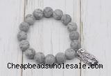 CGB6906 10mm, 12mm matte grey picture jasper beaded bracelet with alloy pendant