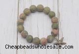 CGB6912 10mm, 12mm matte unakite beaded bracelet with alloy pendant