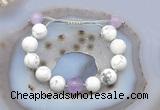 CGB6933 Hand-knotted 12mm round white howlite & lavender amethyst adjustable bracelets