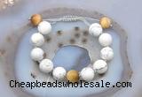 CGB6938 12mm round white howlite & golden tiger eye adjustable bracelets