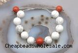 CGB6946 12mm round white howlite & red jasper adjustable bracelets