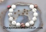 CGB6947 12mm round white howlite & rhodonite adjustable bracelets