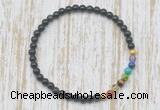 CGB7062 7 chakra 4mm black obsidian beaded meditation yoga bracelets