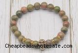 CGB7397 8mm unakite bracelet with skull for men or women