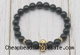 CGB7405 8mm black obsidian bracelet with skull for men or women