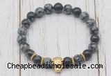 CGB7406 8mm snowflake obsidian bracelet with tiger head for men or women