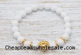 CGB7470 8mm white candy jade bracelet with lion head for men or women